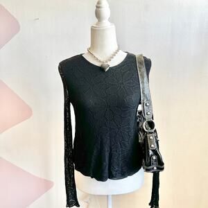 Vintage Black Lace Long Sleeve Top Y2K Goth Indie Sleaze Grunge 2000s Medium